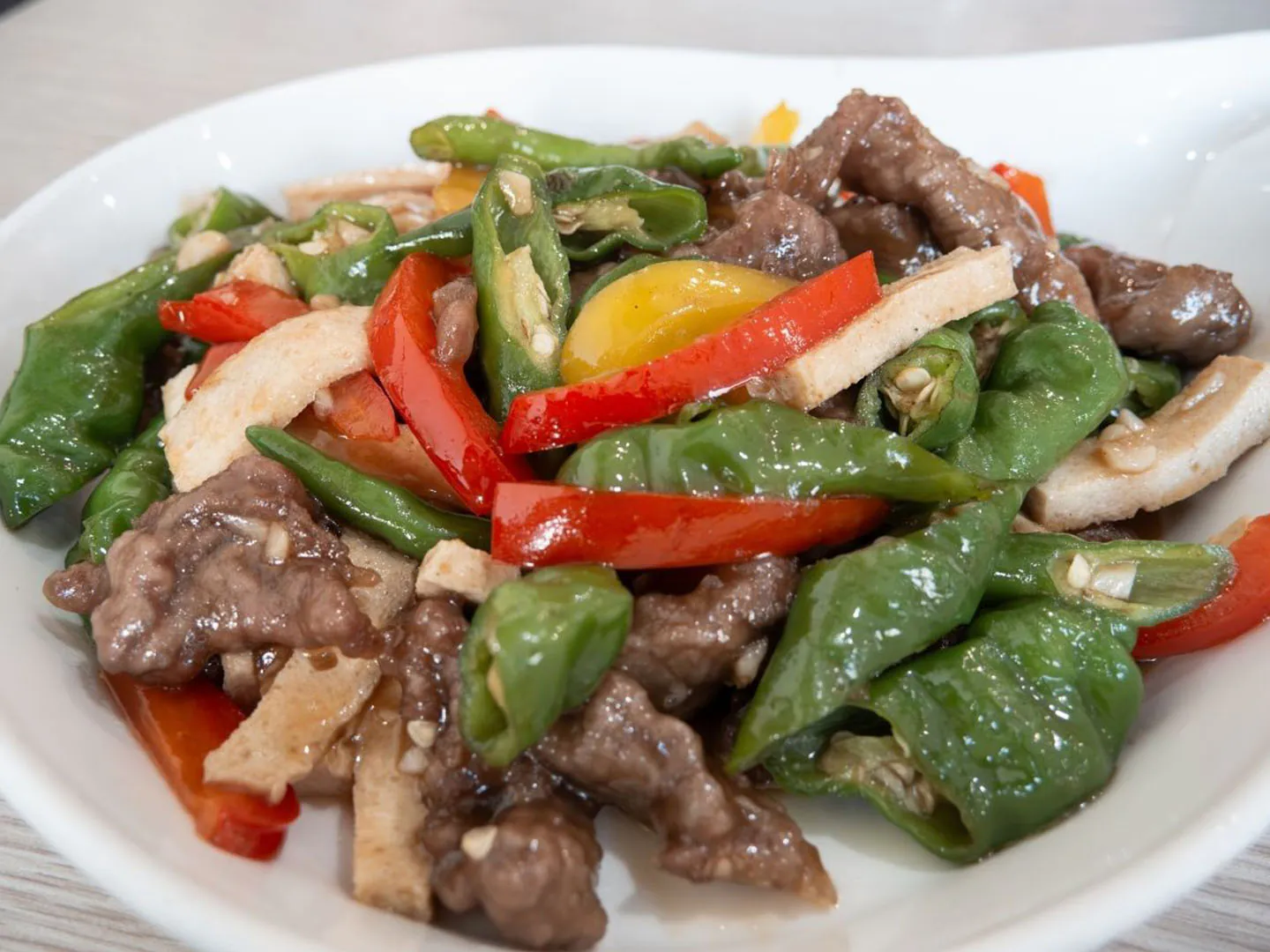 Tender beef stir-fried with fresh green peppers at King's Garden Restaurant, a Chinese Restaurant in Cranston