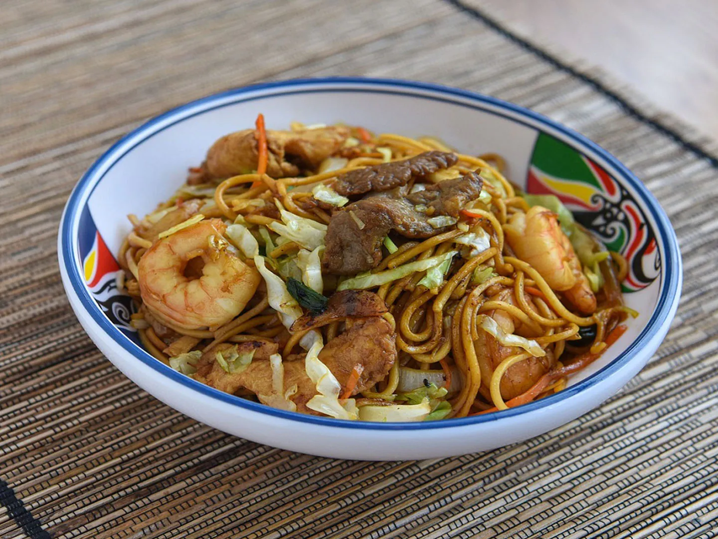 Savory lo mein with shrimp, beef, and fresh veggies at King's Garden Restaurant, a Chinese Restaurant in Cranston